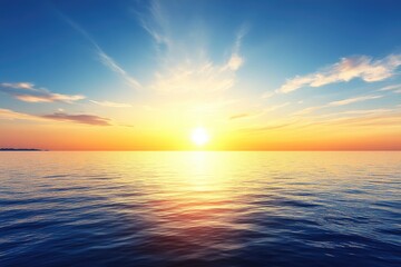 Vast ocean sunset, vibrant sky