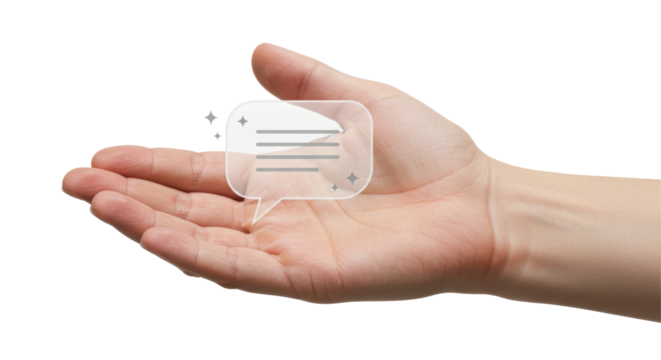Isolated Hand Offering a Speech Bubble with Lines for Communication