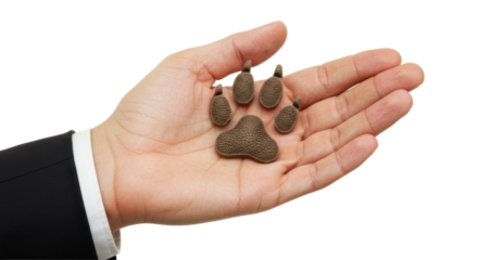 Isolated Hand Holding a Bear Paw Print for Animal Conservation
