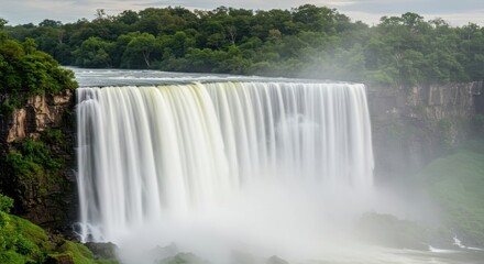 Fototapeta premium Majestic Waterfall Cascading Down Lush Green Cliffs
