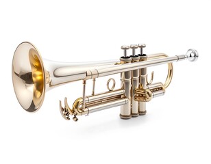 Obraz premium Shining silver and gold musical instrument isolated on a white background showcasing instrument details and construction