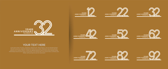 logo anniversary set. white color with long line on brown background for special event