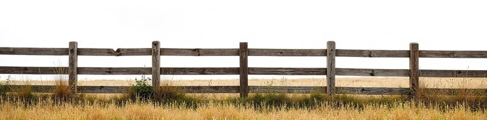 A rustic wooden ranch fence against a bright white background, perfect for design projects needing a clean, country feel  Ideal for branding, websites, and more , boards, nature, background