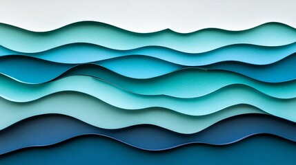 Obraz premium Abstract Paper Waves, Tranquil Blue Layered Background, Modern Carved Design, Nature Inspired Art