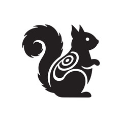 Black Squirrel Silhouette with Abstract Markings