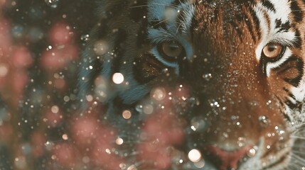 Tiger wading through water in a dense jungle, intense gaze, ultra detailed 