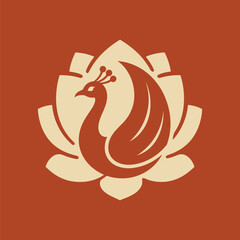Peacock Sitting in Lotus Flower Logo