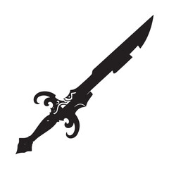 A stunning and intricately designed sword, rendered in a sleek vector style, takes center stage against a pristine white background.