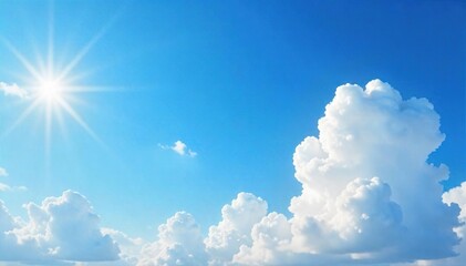 Vast expanse of blue sky partially obscured by fluffy white cumulus clouds, a tranquil and serene summer day scene , above, peaceful, pattern