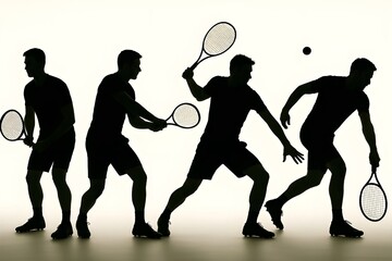 silhouette of a tennis player poses, isolated on a white background