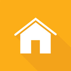 Minimalist home icon on orange background. Flat style vector illustration for web design, mobile applications, or real estate marketing materials