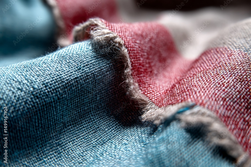 Poster close-up view of textured fabric showcasing vibrant colors and intricate details during daylight