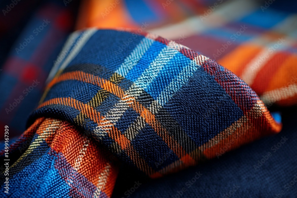 Poster colorful tartan fabric draped elegantly showcasing intricate patterns and rich textures