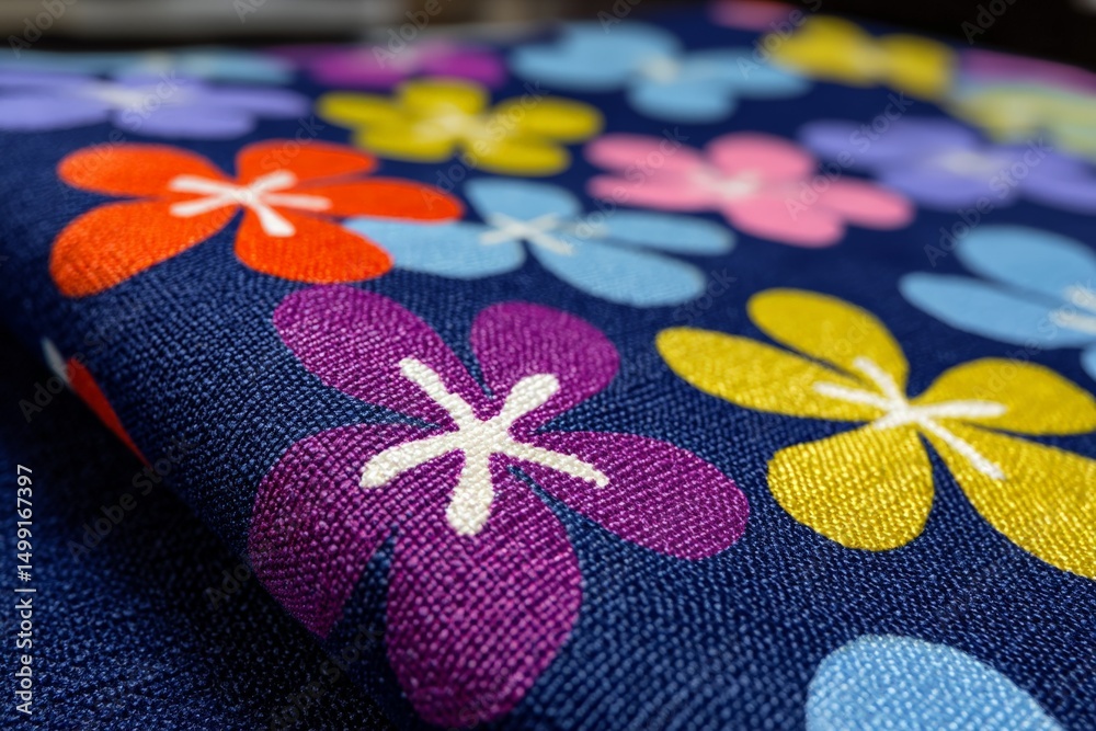 Aufkleber vibrant floral fabric featuring colorful flowers on a dark background for crafting and design projec