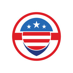 17. American Round Badge in Red, White, and Blue with Flag
