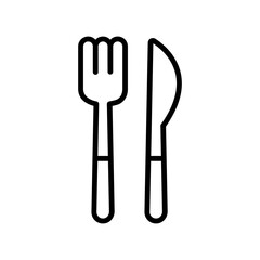 Fork and knife icon, representing dining and mealtime. Symbolizes restaurants, food service, eating utensils, meals, and culinary experiences