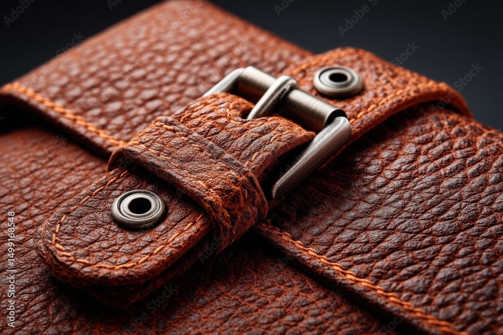 Aufkleber detailed view of a rustic leather wallet showcasing craftsmanship and texture under soft lighting