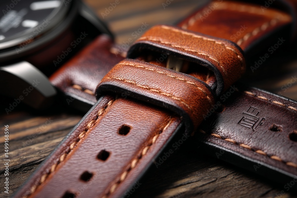 Poster craftsmanship is evident in this detailed leather watch strap design showcasing texture and precisio