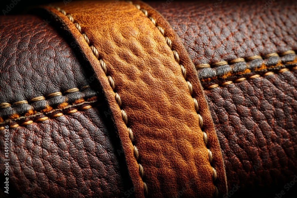 Poster close-up view of textured leather showcasing craftsmanship and design in a rich color palette