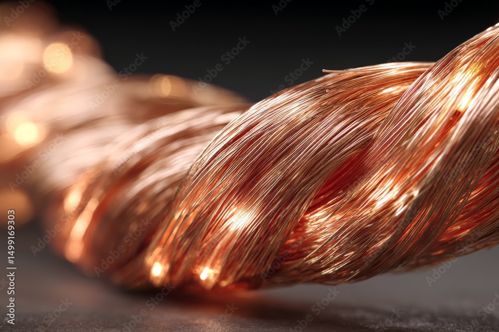 Poster Copper wire twisted together with a soft glow in a darkened setting showcasing its metallic sheen and intricate design