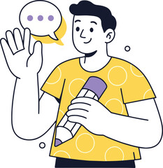 Man with Pencil Vector Illustration on White Background