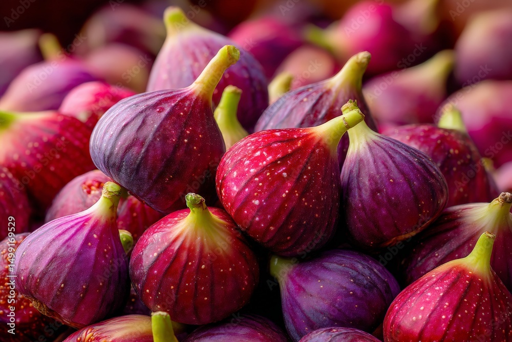 Poster fresh figs displayed in a vibrant market setting showcasing rich colors and textures with a focus on