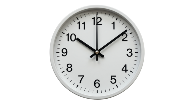Isolated Classic White Round Wall Clock Telling Time