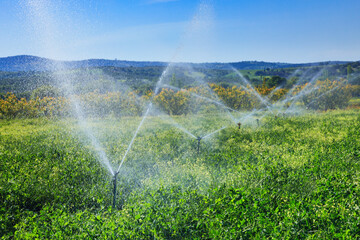 Irrigation system operating at agricultural field