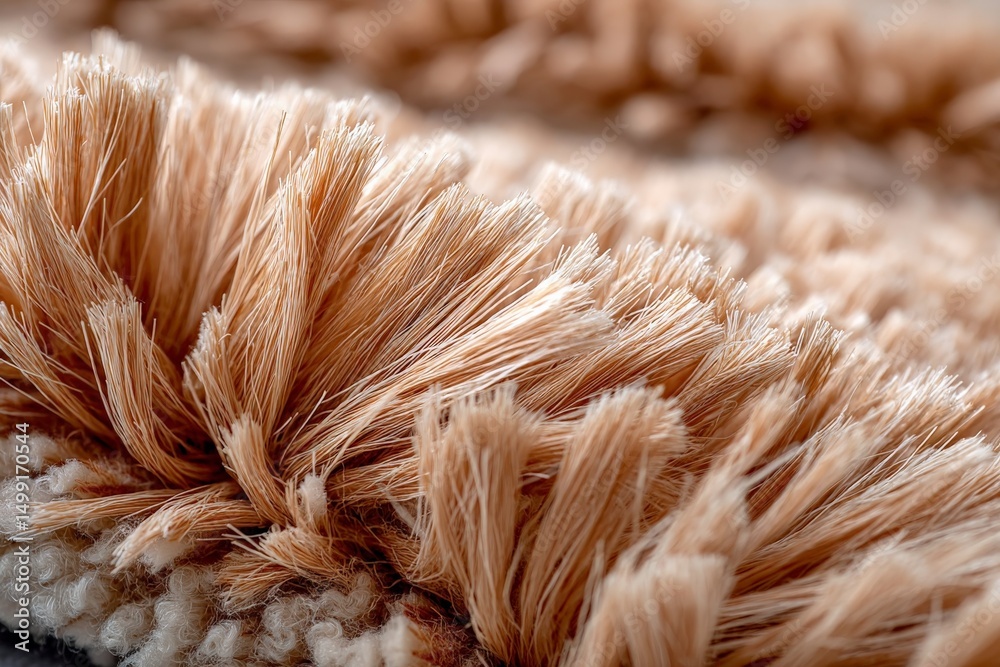Poster Close-up view of a textured beige rug showcasing soft fibers and unique stitching patterns in bright lighting