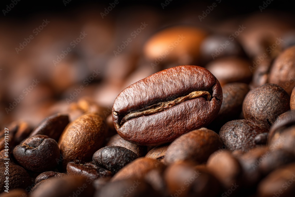 Poster Coffee beans arranged in a close-up view highlighting their rich color and texture