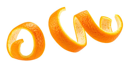 Vibrant Orange Peel Curls on Transparent Background