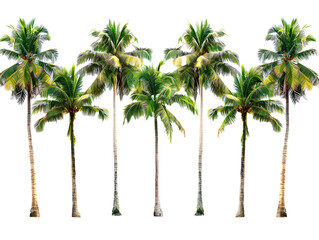 A neatly arranged group of palm trees with bright green foliage, representing a tropical and exotic environment.