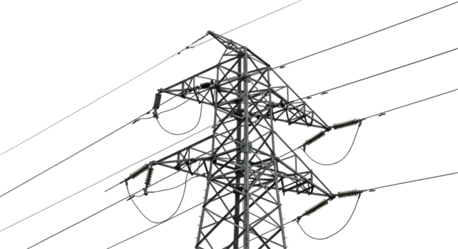 Isolated High Voltage Power Transmission Tower with Cables