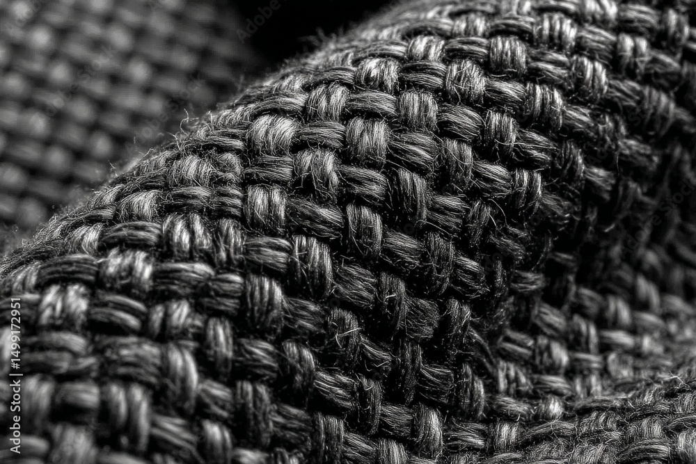 Poster Close-up view of textured black fabric showing intricate weaving patterns and fibers