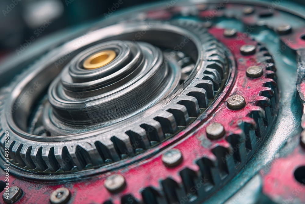 Poster detailed view of mechanical gears highlighting precision engineering and metalwork techniques used i