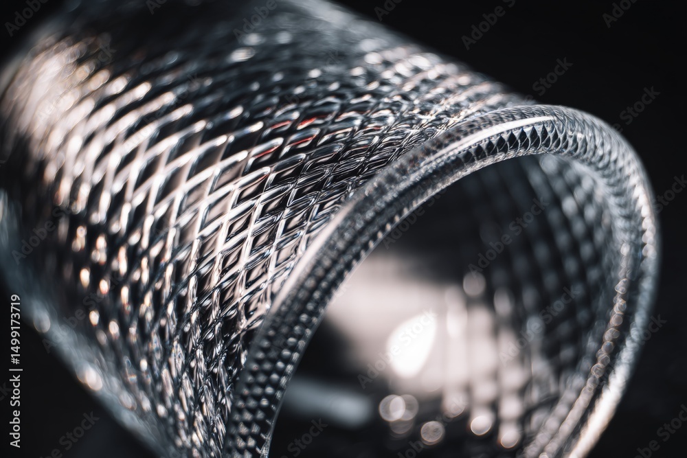 Poster detailed view of an intricately designed glass with geometric patterns on a dark surface