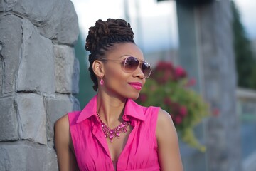Chic woman wearing fuchsia with bold style  
