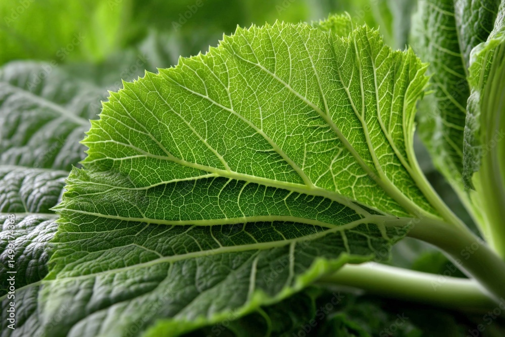 Poster Leaf with intricate vein patterns showcasing vibrant green hues in a natural setting during daylight hours