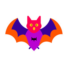 Obraz premium Flat colorful illustration of a bat in pink, orange, and purple, ideal for Halloween decorations, spooky graphics, or party icons. 