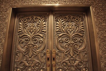 Stunning elevator doors in bronze with metalwork  
