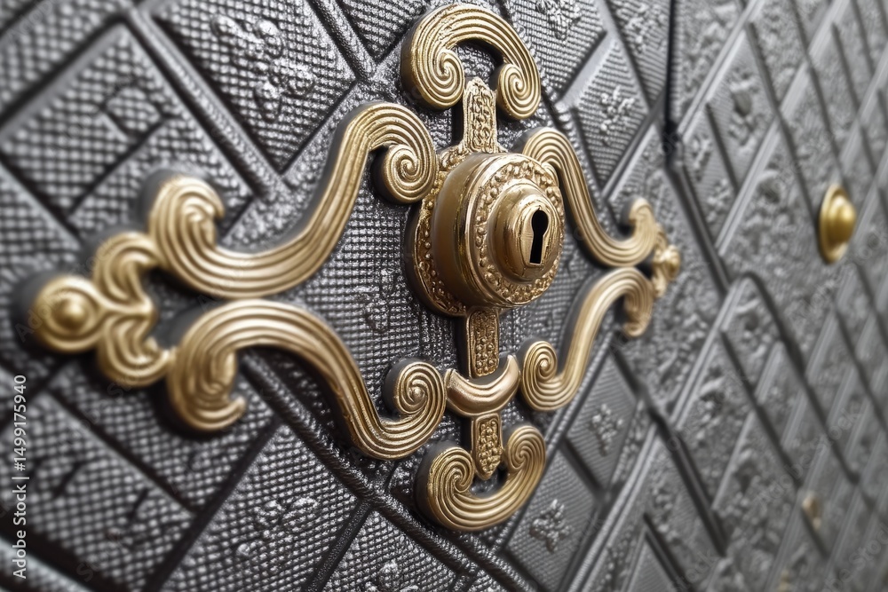 Poster intricate lock detail on an ornate door showcasing craftsmanship and design in historical architectu