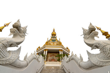 Golden Thai dragon statue in a Bangkok temple, an ancient Asian art sculpture