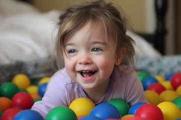 Lively young girl having fun indoors home  
