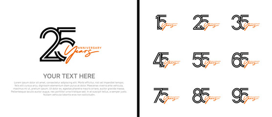 logo anniversary set. black color with orange handwriting on white background for special event