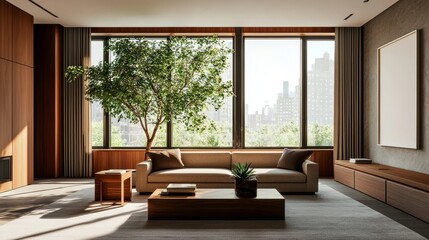 Fototapeta premium Inviting lounge area with a stylish coffee table.