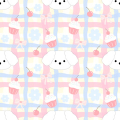 seamless  pattern with puppy and cupcake 