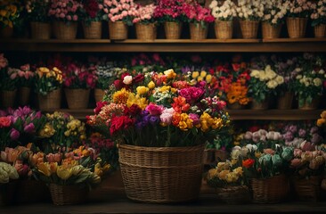 Fototapeta premium Colorful Flowers in Flower Shop Basket.