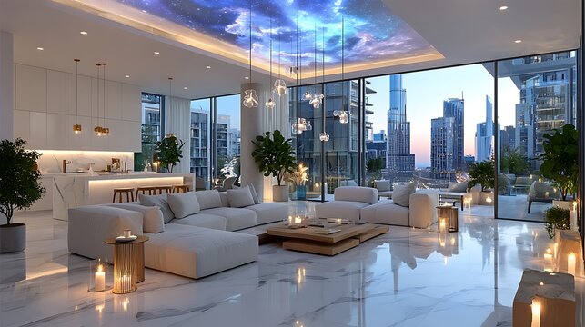Modern living space featuring white d&eacute;cor high resolution picture