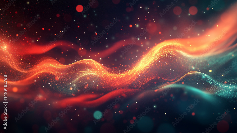 Wall mural an abstract composition with wavy streams of light in warm shades of red and gold, creating the effe