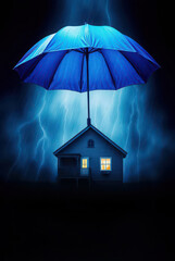 umbrella covering a house, home insurance concept